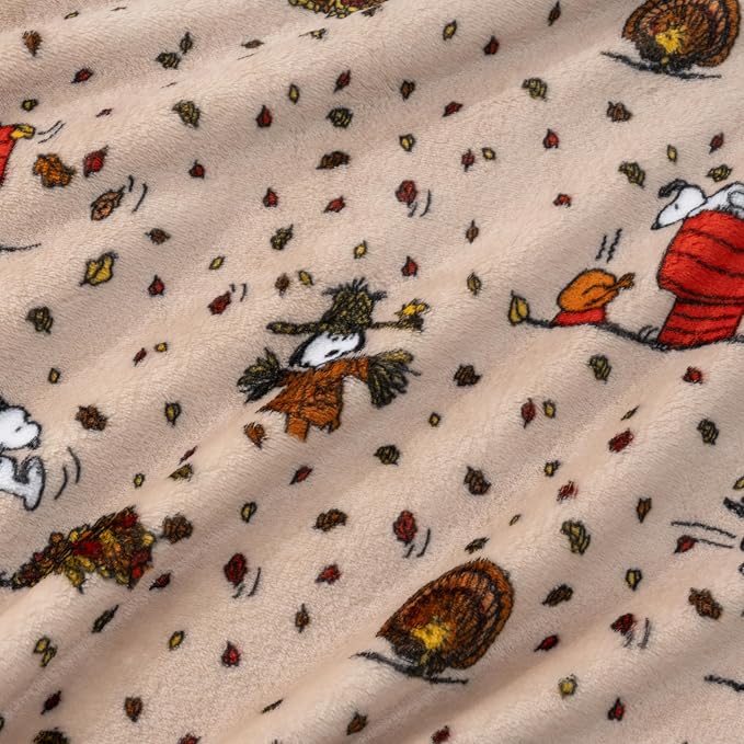 Berkshire Blanket Peanuts® VelvetLoft® Cute Character Snoopy Plush Oversized Throw Blanket, Peanuts Snoopy and Woodstock Harvest Combo Linen (50in x 60in)