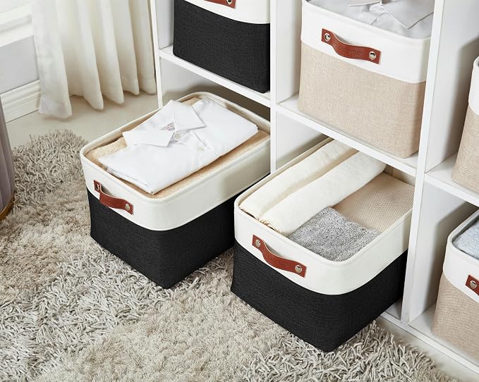 DECOMOMO Storage Bins, Extra Large Fabric Storage Baskets for Shelves 3Pack | 15.8 x 12.5 x 10 inches Decorative Linen Closet Organizers (Black & White)