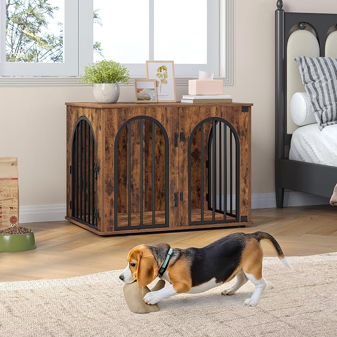Hzuaneri 31.5'' Dog Crate Furniture,Dog Kennel Indoor for Small/Medium Dogs | Dog Kennel Furniture Wooden Dog Cage Heavy Duty Dog Crate Decorative Pet House End Side Table TV Stand,Rustic Brown DFC85101B