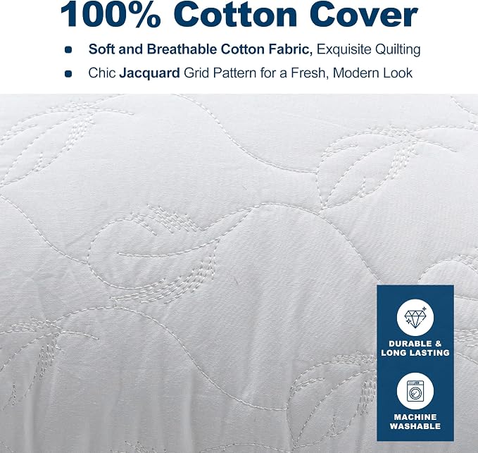 24 x 24 Throw Pillow Inserts with Lace Edge | Soft and Fluffy, Breathable Quilted Cotton Fabric - Decorative Pillows for Couch Sofa Bed, White, Pack of 2