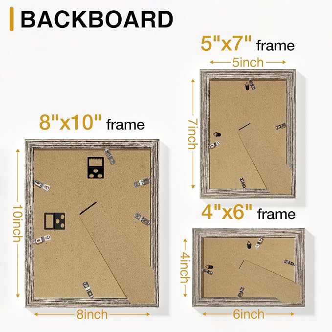 Vittanly 15 Pack Picture Frames Collage Wall Decor, Wall/Tabletop Display | Grayish Brown, Multi-Size Gallery Wall Frame Set: 3pcs 8x10, 6pcs 5x7, 6pcs 4x6. Picture Frame Set for Family