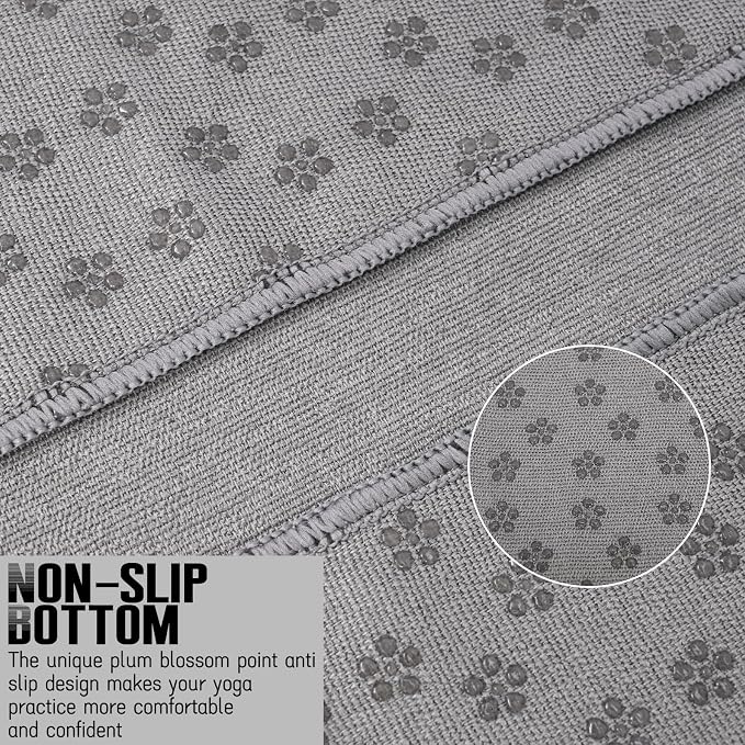 3 Pack Hot Yoga Towels with Plum Blossom Grip Dots, Non Slip Yoga Mat Towel, Super Absorbent Soft Suede Microfiber Mat Cover for Hot Yoga, Pilates, Bikram & Workout,(24" x 72", Dark Grey)