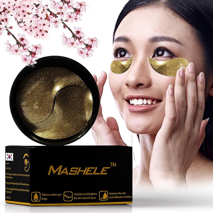 Korean 2pack Under Eye Patches 24K Gold Black Pearl Mask Anti-Aging Hyaluronic Acid Collagen Neck Forehead Laugh Line Pad Reducing Dark Circles & Wrinkles Treatment (120pcs, gold eye patches)