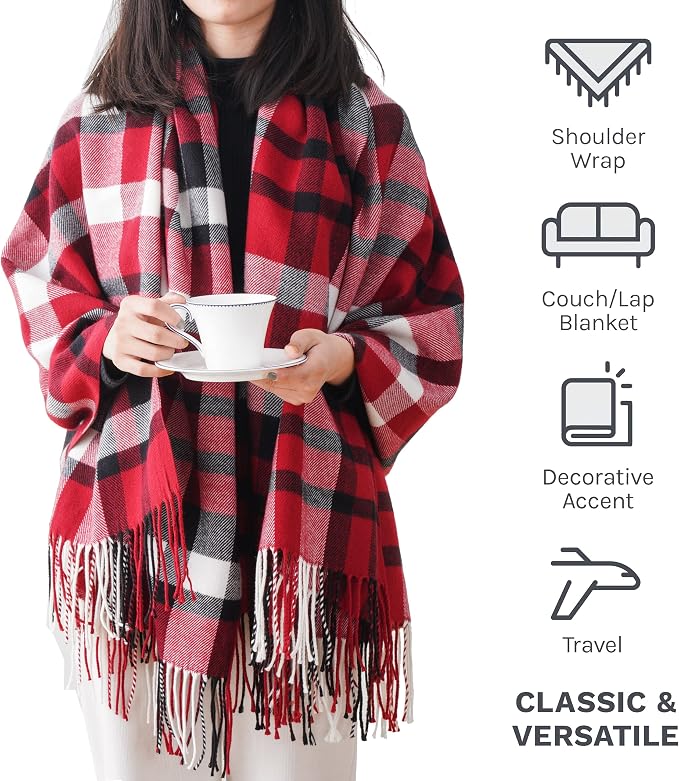 Christmas Red Plaid Throw Blanket for Couch, Red Buffalo Plaid Blanket | Super Soft Woven Throw Blanket with Tassels, Decorative Christmas, Lightweighet,Ideal for Bed Sofa Home Decor