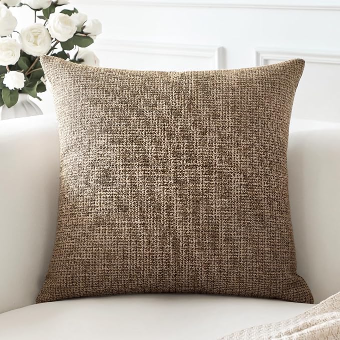 OTOSTAR Linen Throw Pillow Cover Set of 1 Decorative Square Pillowcases Cushion Covers 22x22 Inch for Home Decor Sofa Bedroom Car 55 x 55CM Brown