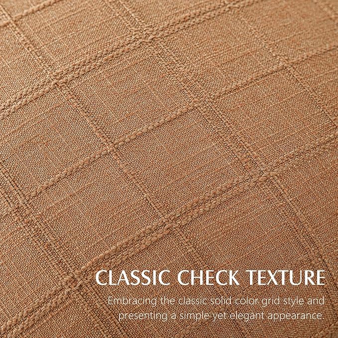 Foindtower Set of 2 Decorative Linen Check Throw Pillow Covers Neutral Farmhouse Vintage Cushion Covers Modern Boho Home Decor for Sofa Chair Couch Bedroom Living Room,16×16 Inch,Brick