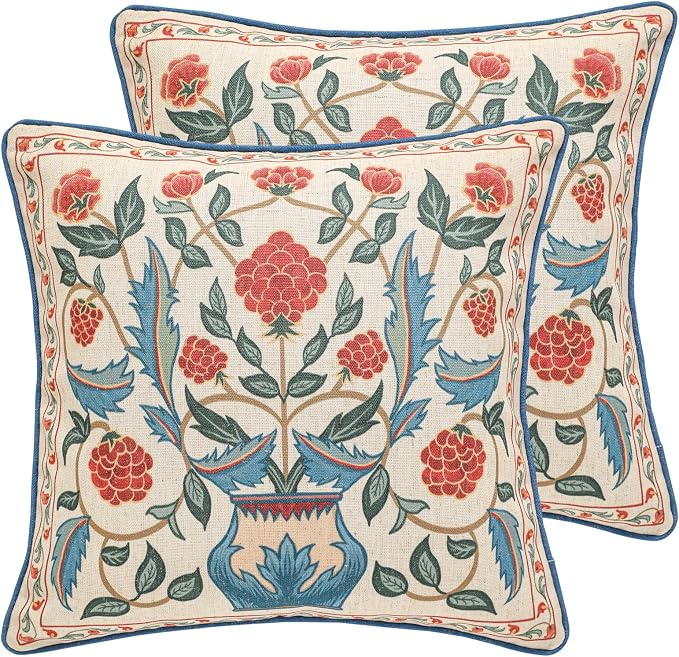 patdrea French Vintage Linen Throw Pillow Cover,18"x18",Set of 2-Puno B | Elegant Decorative Pillow Case with Zipper,Elegant Floral Pattern,Pillow Cover for Couch Living Room Bedroom Sofa