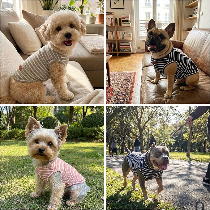 2Pack Dog Shirt Cotton Striped T-Shirts Stretchy Comfortable Pet Vest for Puppy and Cat Super Soft Dog Shirts Vest Sleeveless Breathable Basic Clothes for Small Medium Large Boy Girl Dogs