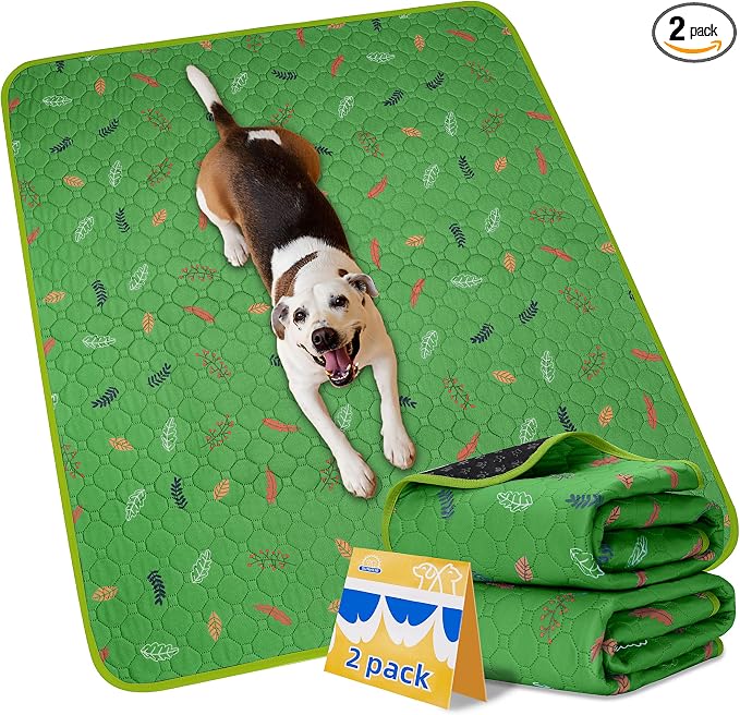 Sunheir Washable Pee Pads for Dogs Large 48" x 48" 2-Pack Reusable Puppy Pads Pet Training Pads, Absorb Dog Mats, Whelping Pad, Non-Slip Protects Against Urine Leakage (Leaves - Green, 48x48)