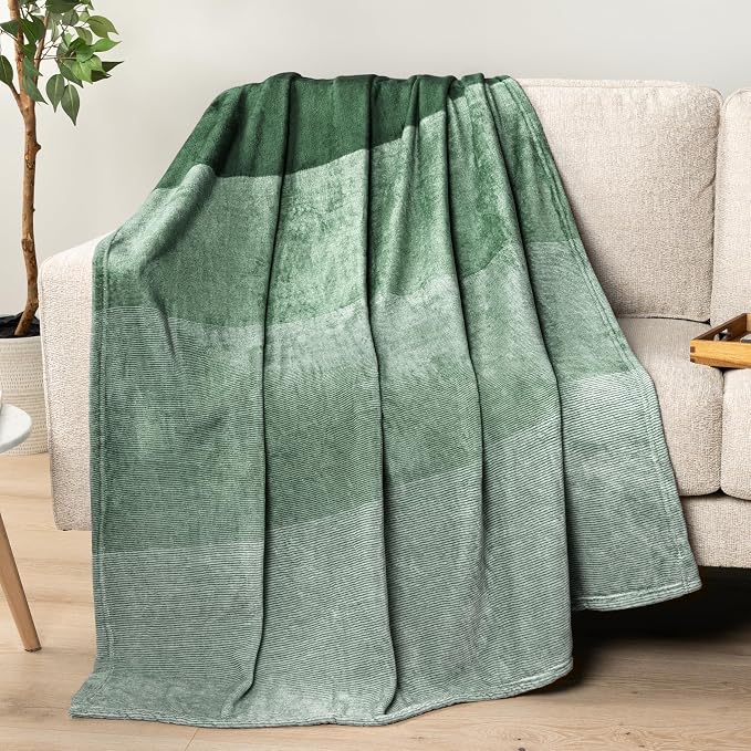 PAVILIA Green Ombre Fleece Throw Blanket for Couch Sofa Bed, 50x60 | Gradient, Soft Plush Flannel Fleece, Lightweight Accent Blanket, Warm All Season, Machine Washable, Cozy Decor Gift