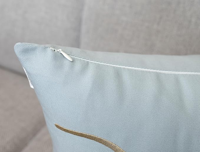 EURASIA DECOR Blessed Embroidered Lumbar Pillow Cover 12x20, Robins Egg | Raised tan script on robins egg; scripture faith gift, cotton, hidden zip, solid back, cover only