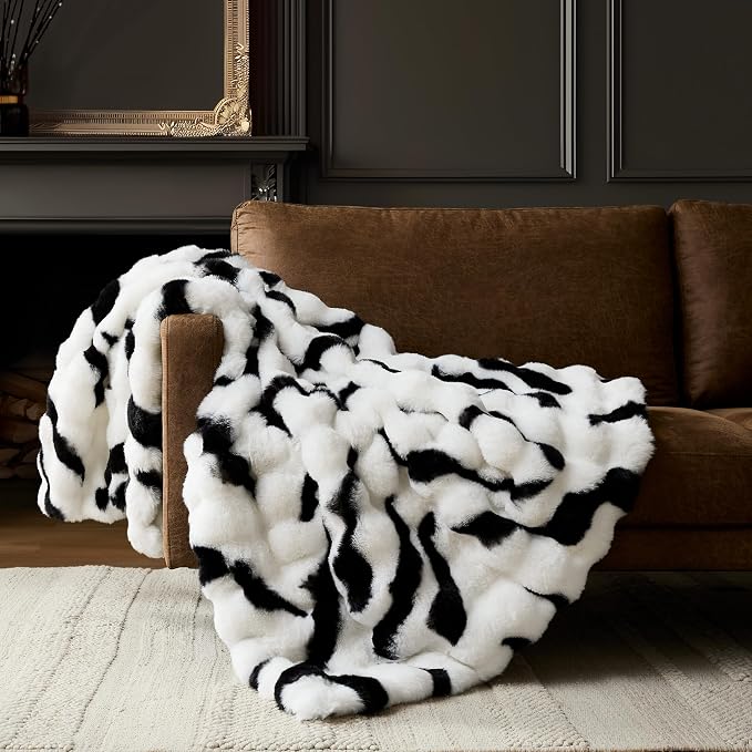 WDCOZY Zebra Animal Print Bubble Throw Blanket, Luxury Faux Rabbit Fur Mink Plush Throw for Couch, Sofa and Bed, Soft Fluffy Fuzzy Cozy Blanket for Women, Thick and Warm, 60x80 inches, 950 GSM