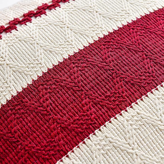 Fancy Homi Set of 1 Boho Red Long Lumbar Decorative Throw Pillow Cover 12x24 Inch for Couch Bed Sofa Chair, Modern Organic Farmhouse Home Decor, Soft Cotton Cute Accent Rectangle Cushion Case