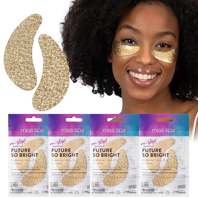 MISS SPA Under Eye Patches Brightening De-Puffing Eye Masks with Caffeine B3 Vitamins, Hydrating Eye Masks for Wrinkles Fine Lines Gold Under Eye Patches Skin Care, Dermatologist Tested (4 pairs)