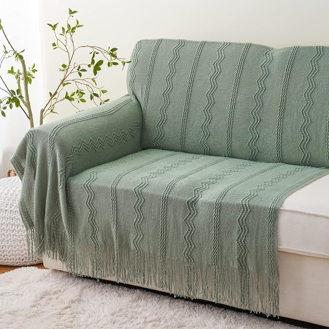 BATTILO HOME Sage Green Throw Blanket for Couch, 50"x60" | Sage Green Decor, Knit Throw Blankets For Bed, Spring Green Throw Blanket
