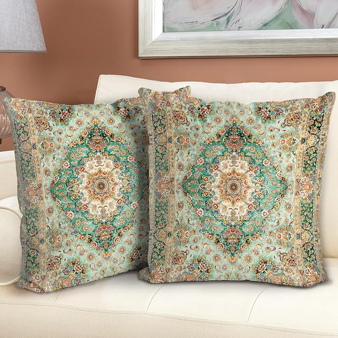 Boho Floral Throw Pillow Covers 20x20 inch Set of 2,Boho Rug Geometric Floral Pattern Decor Double Sided Pattern Cushion Cover Soft Pillow Case Living Sofa Room Bed Square Pillow Cover