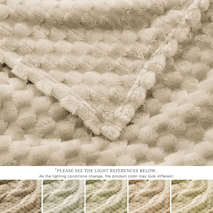 EXQ Home Gentle Soft Fleece Throw Blanket – Cozy Lightweight 3D Imitation Turtle Shell Jacquard Blanket for Couch Bed – All-Season Warm Fuzzy Flannel Blanket for Women Mom Her Gifts(50"x60",Linen)