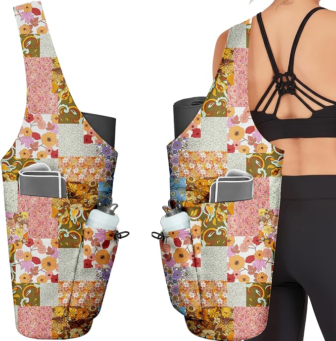 Yoga Bag for Women, Large Yoga Mat Bag Tote Carrier with Wet Dry Pocket, Water Bottle Holder & Adjustable Strap, Fits 1/2" Thick Yoga Mat for Gym, Pilates, Travel, Work