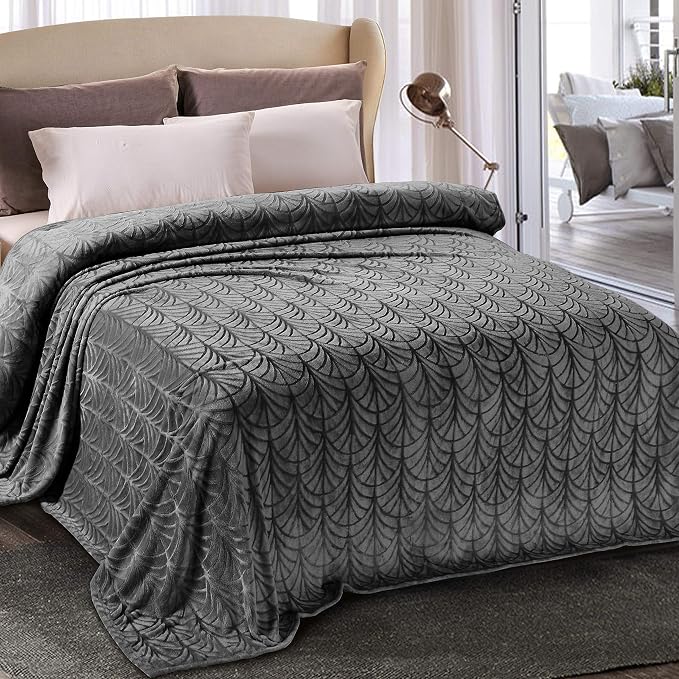 Whale Flotilla Soft Flannel Fleece King Size Bed Blanket, Dark Grey | Cozy Lightweight Breathable Coverlet, Plush Fluffy Bedspread, Vintage Pattern Decorative Blanket for Bed All Season, 90"x104"