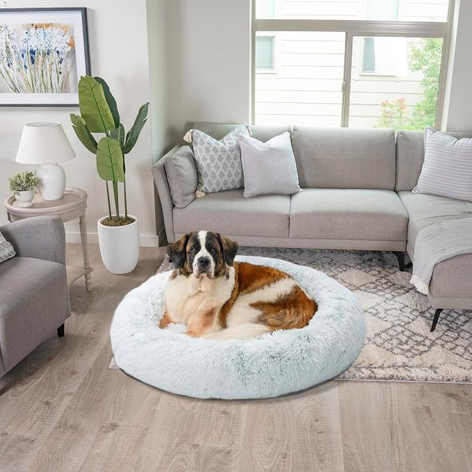 Best Friends by Sheri Original Calming Donut Dog Bed, Frost Gray, XL, 45" | Machine-Washable Cover, Shag Faux Fur, Orthopedic Support, Sense of Security, Water-Resistant Base, XL Dogs Up to 150 lbs