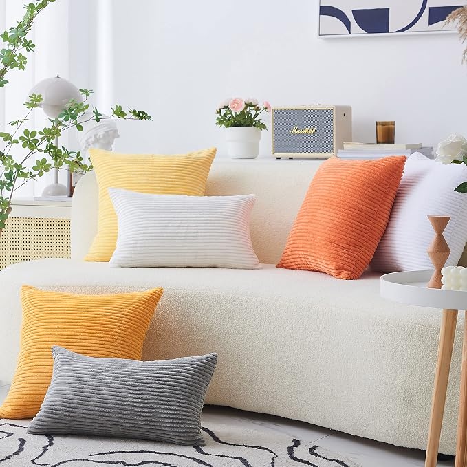 Home Brilliant 12 x 20 Pillow Cover Rectangle Striped Corduroy Velvet Rectangular Throw Pillow Cover for Chair Mustard Yellow Summer Decor, 30 x 50cm(12x20 inch), Sunflower Yellow