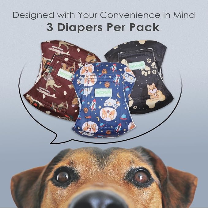 wegreeco Washable Male Dog Belly Band (Stylish Pattern)- Pack of 3 - Washable Male Dog Belly Wrap, Dog Diapers Male (Funny Dogs, Small)