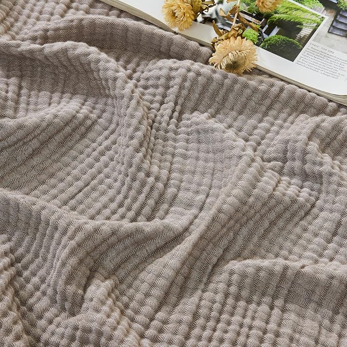 EMME Cotton Muslin King Blanket Breathable Gauze Soft Lightweight Blankets Adults Gifts for Women (Heather Brown, 108"x90")