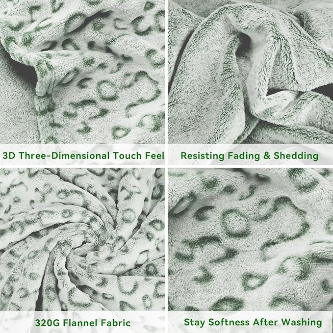 Green Leopard Print Throw Blanket for Women, Soft Warm Cheetah Blanket, Cozy Fleece Throw for Bed Sofa Couch, Home Decor Living Room Bedroom Decor, Mothers Day Birthday Gifts for Mom Grandma, 50"x60"