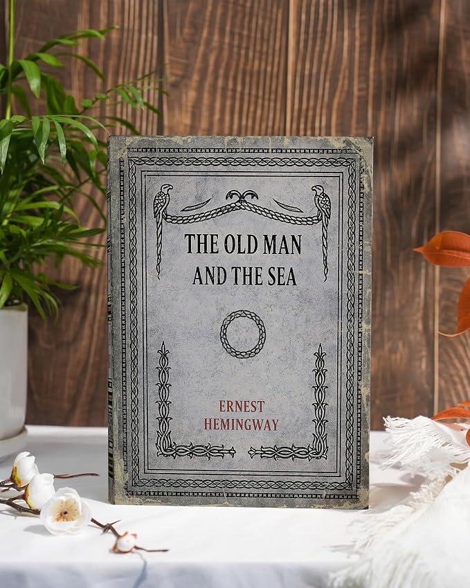 Vintage Faux Leather Decorative Book Box – Wooden Secret Storage Box with Magnetic Closure, Hidden Organizer for Bookshelf, Desk, or Office Decor (The Old Man and The Sea)