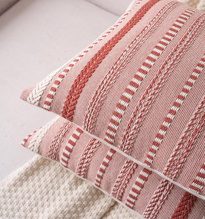 Cethom Boho Throw Pillow Covers 20x20 Inch Set of 2, Farmhouse Decorative Couch Pillow Cases, Rust Accent Pillows of Bed, Sofa Bedroom Living Room Home Decor Cushion Cover