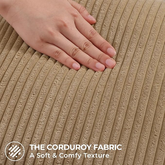 Mecatny Corduroy Fall Decorative Throw Pillow Covers 24x24 Set of 2 Khaki | Soft Striped Texture, Hidden Zipper Design, Neutral Boho Square Pillow Cases for Sofa Couch Living Room Bedroom, Home Décor