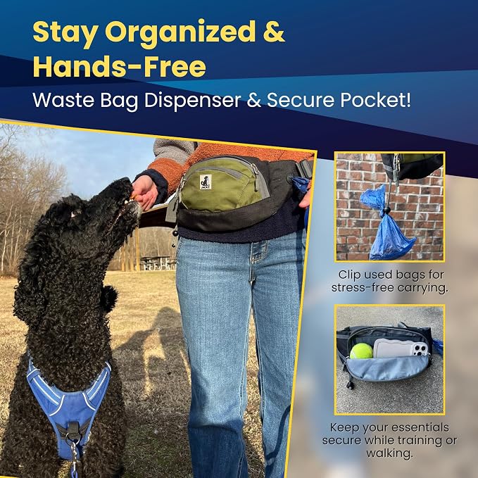 JACKZ Dog Treat Pouch, Green Dog Treat Pouches with Removeable Pocket, Treat Pouches for Pet Training with Dog Poop Bag Dispenser and Used Dog Poop Bag Holder, Dog Treat Bags Training Pouch