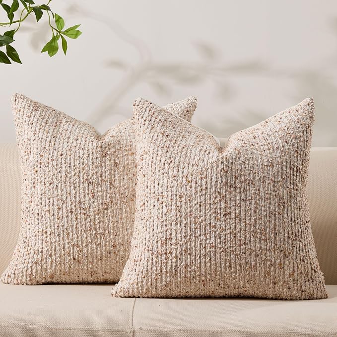 Allorry Throw Pillow Covers 16x16 Soft Wool Cushion Decorative Beige012A16 | Cozy Soft Touch,Neutral Textured Boho Cushion Covers Set of 2,for Modern Farmhouse Sofa Bedroom Living Room Decor