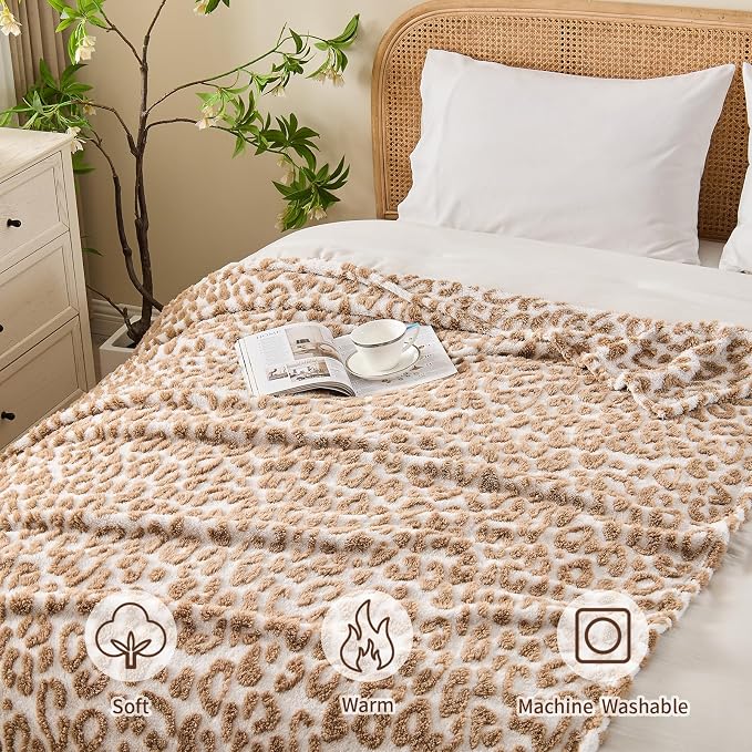 Fluffy Blanket Cheetah Print Blanket Twin Blankets for Bed Couch - 60"x80", Brown