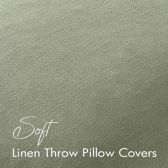 EMEMA Euro Sham Decorative Linen Throw Pillow Covers 24x24 Inch Grass Green | Boho Farmhouse Neutral Couch Throw Pillows for Bed Pack of 2 Accent Pillowcase Modern Sofa Cushion Livingroom Home Decor