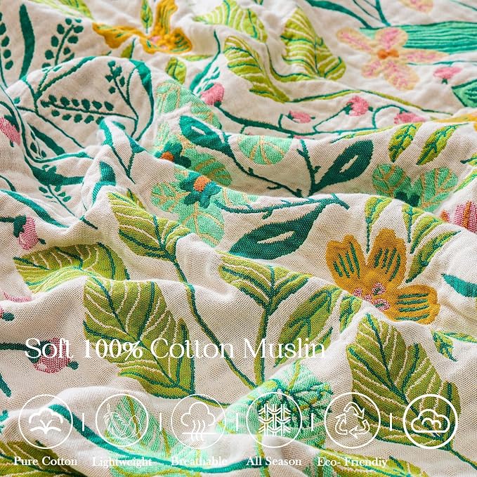XIBLC Boho Throw Blanket 100% Cotton Vintage Blanket Muslin Woven Flower Decorative Throw Blankets All Season Bohemian Rustic Farmhouse Decor Quilt for Bed (Beige 60"x80")