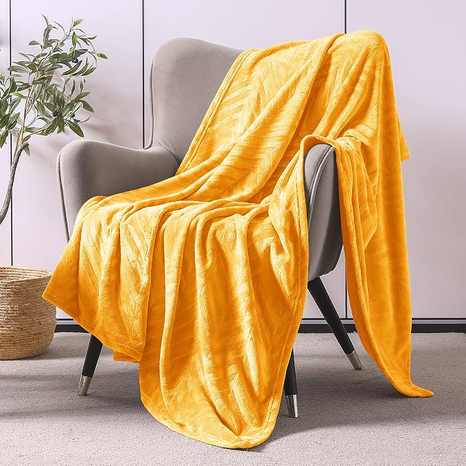 Whale Flotilla Flannel Fleece Fall Throw Blanket for Couch, Lemon Yellow | Lightweight Breathable Soft Sofa Throws, Plush Fluffy Chevron Design Decorative Blankets for Home Life, 50x60 Inch