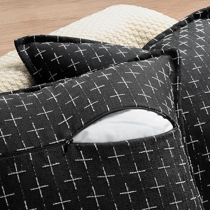 Pillow Covers 24x24 Set of 2 Soft Polyester Textured Pillow Covers with Stylish Flange Edge Cozy Farmhouse Throw Pillows for Couch Bed Sofa Living Room