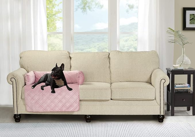 Brilliant Sunshine Silver Pink Velvet Dog Sofa Slipcover, Medium | Calming Pet Couch Bed with Removable & Washable Cover, Funiture Protector & Bed Mat for Dogs, Pets, Cats, 30"×32"×8"