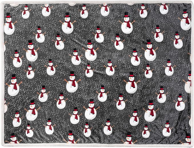 PAVILIA Premium Christmas Sherpa Throw Blanket, 60x80, Grey Snowman Cozy Fleece Holiday Blanket, Reversible Plush Winter Throw for Couch & Bed, Ultra Soft Warm Christmas