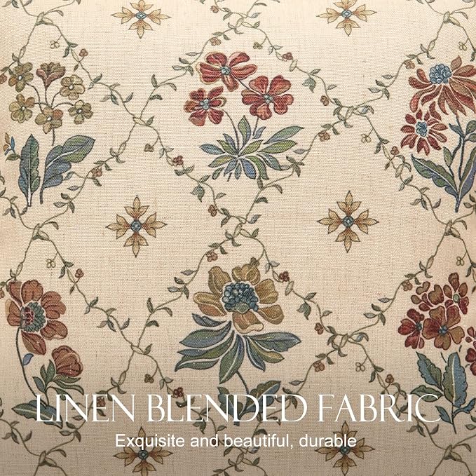patdrea French Vintage Linen Throw Pillow Cover,18"x18",Set of 2-Audrey A | Decorative Pillow Case with Zipper,Brown Floral Pattern,Pillow Cover for Couch Living Room Bedroom Sofa
