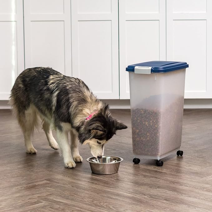 IRIS USA Dog Food Storage Container, Up to 38 lbs, Navy, Made in USA