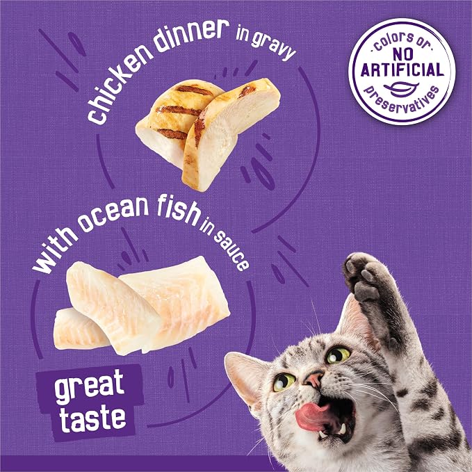 Purina Friskies Meaty Bits with Ocean Fish and Chicken Dinner in Gravy Multi Cat Wet Cat Food Variety Pack - 13.5 Ounces (Pack of 12)