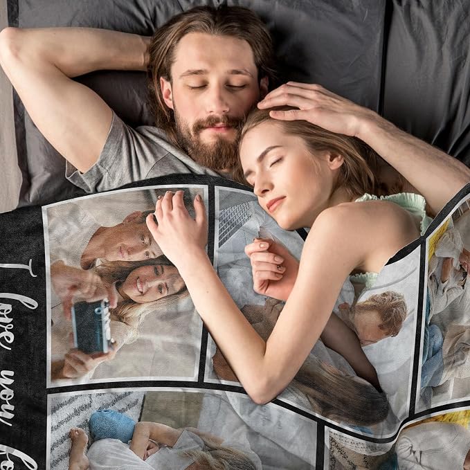 Personalized Mothers Day Birthday Blanket for Mom with Photos Text | Personalized Christmas Birthday Gifts for Mom Wife from Daughter Son Husband, Personalized Anniversary Couple Blanket Gifts