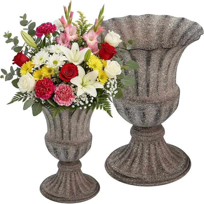 Veemoon 2pcs Vintage Flower Arrangements Vase Small Cemetery Memorial Vase Mteal Urn Flower Pot Iron Floral Bucket Desktop Centerpiece Decorative Antique Pot for Home Office Garden Grave (6 Inch)