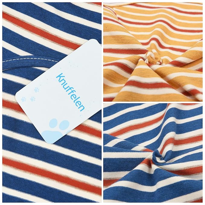 Dog Shirts Cotton Striped T-Shirt, Summer Pet Clothes for Small Dogs, 2-Pack Soft Puppy Apparel Cat Tee, Breathable Stretchy, Blue Yellow M