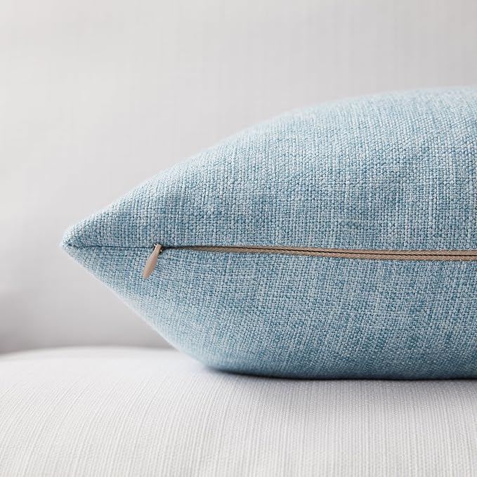 Meekio Set of 2 Light Blue Throw Pillow Covers 12x20, Coastal Linen Blend Decorative Pillow Covers for Couch Sofa Bed, Beach House Home Decor