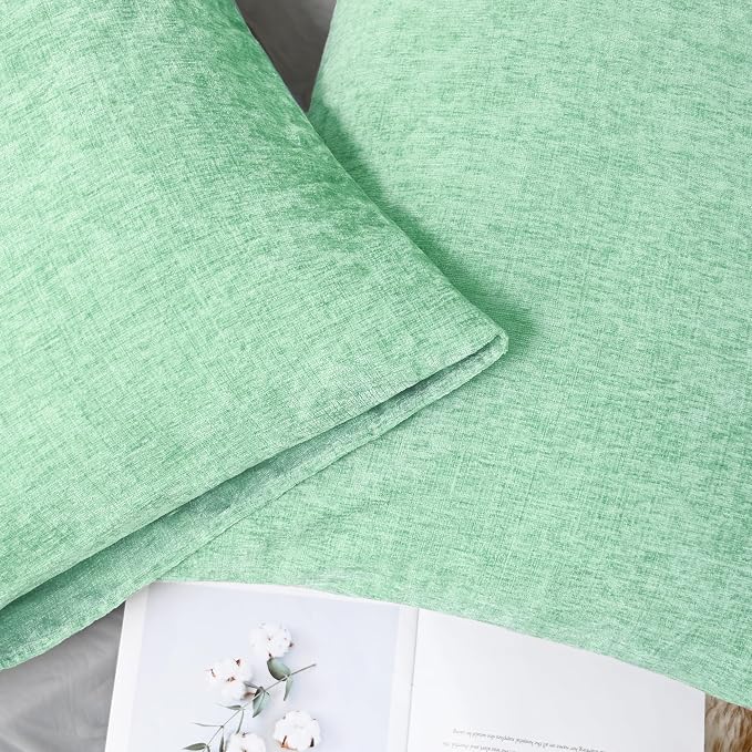 CaliTime Decorative Standard Throw Pillow Covers 26 X 20 Inches Grey Green | Pack of 2, Cozy Chenille Cushion Cases for Sofa Bed Living Room Farmhouse Home