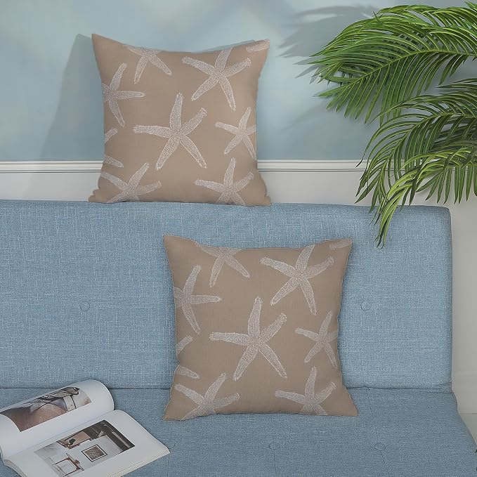 Brown Tan Starfish Pillow Covers 18x18 Inch Set of 2 Coastal Throw Pillows Summer Nautical Ocean Beach Theme Decorative Pillowcase Linen Outdoor Farmhouse Decor Cushion Case for Home Bedroom