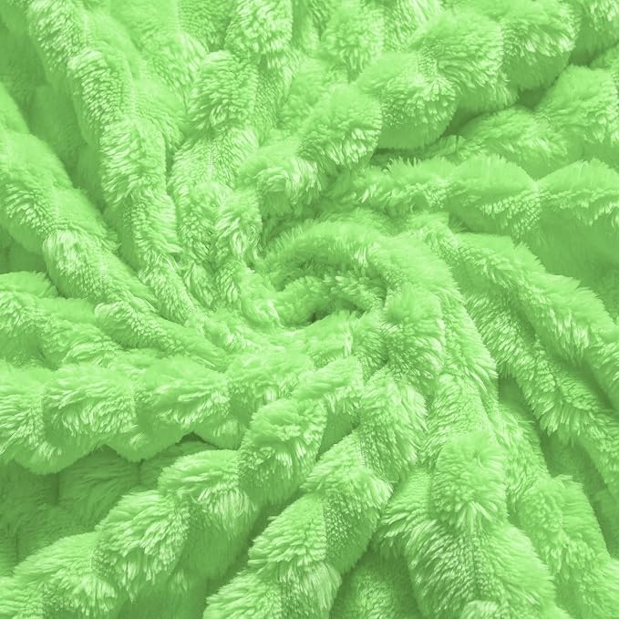 Vessia Flannel Fleece Throw Blanket(50x70 inch), 3D Jacquard Light Green Fuzzy and Warm Blanket for Couch,Sofa,Bed, 300GSM Super Soft Touch Cozy Lightweight Throw for All-Season Home Decor